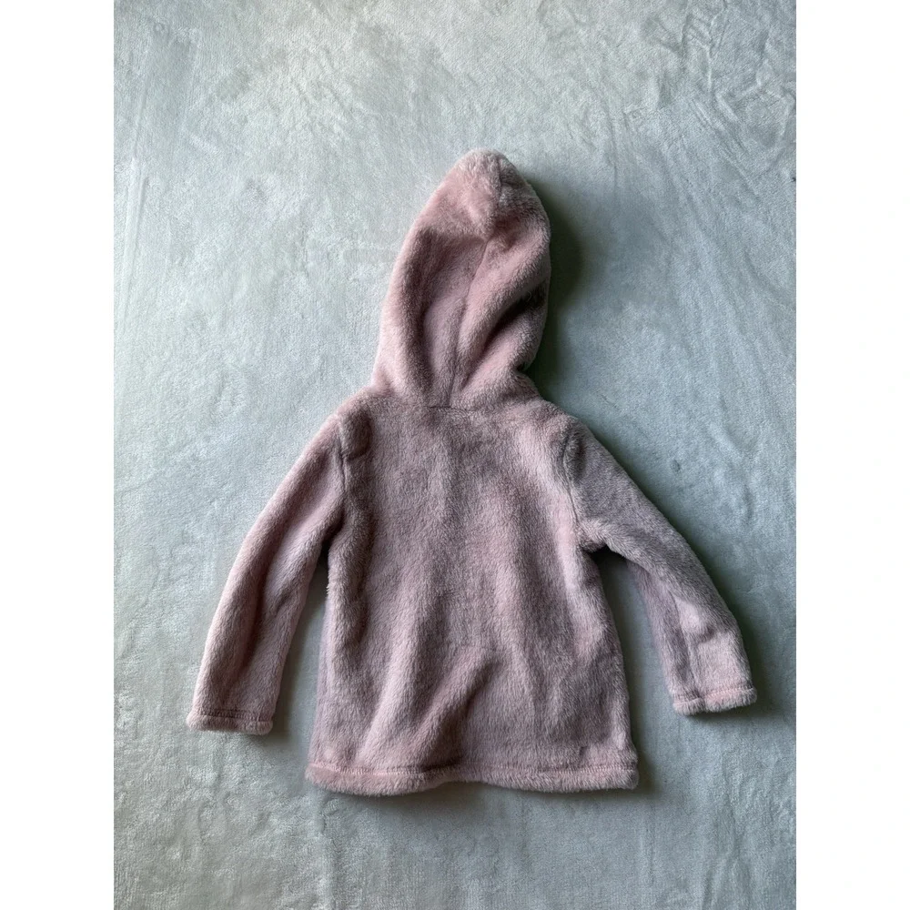 CARTER'S LOT OF 2- Pink Faux Fleece Fur hoodie & White‎ Button Up top 18 Months